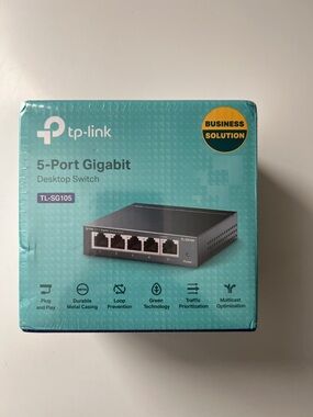 TP-Link 5-Port Gigabit Desktop Switch in Teal Box with Black Switch